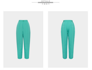 SUPERR vintage-inspired ruched solid tapered trousers ｜ XS