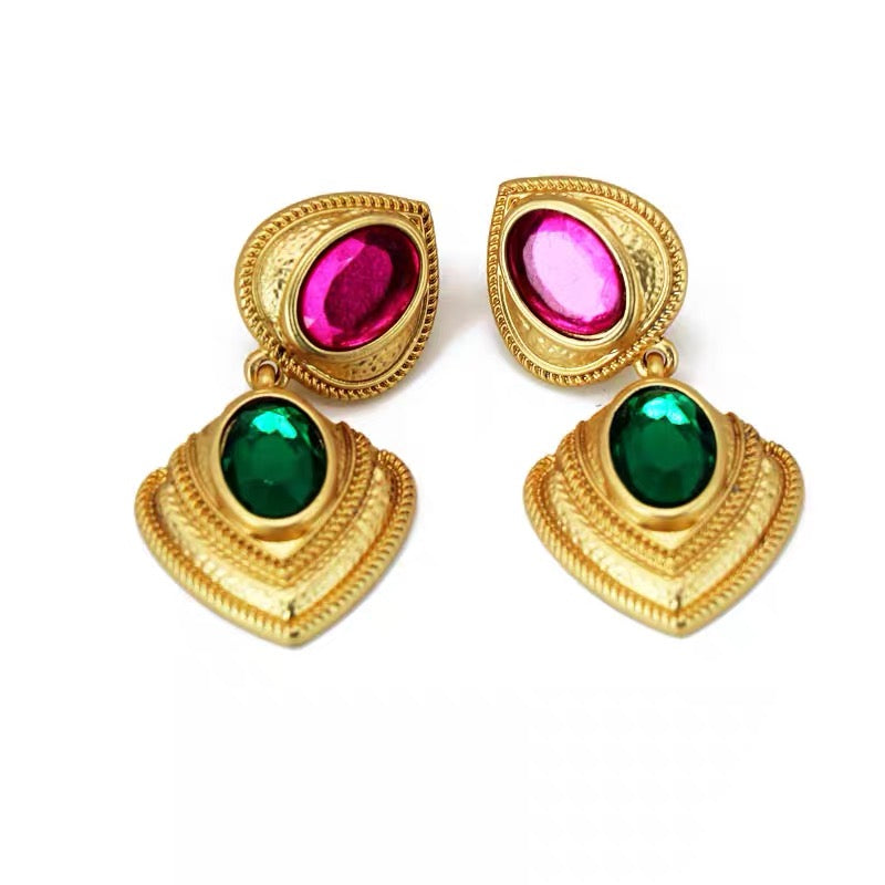 EGYPT TALK | Heart-shaped pendant red and green glaze ear clip/studs earrings