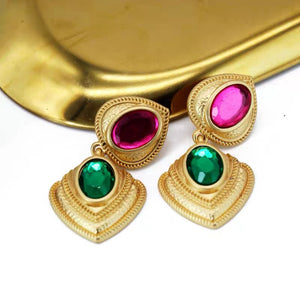 EGYPT TALK | Heart-shaped pendant red and green glaze ear clip/studs earrings