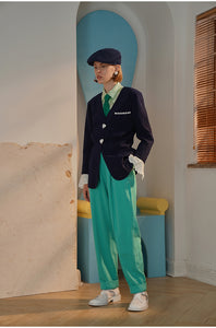 SUPERR vintage-inspired ruched solid tapered trousers ｜ XS