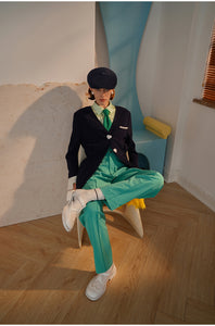 SUPERR vintage-inspired ruched solid tapered trousers ｜ XS