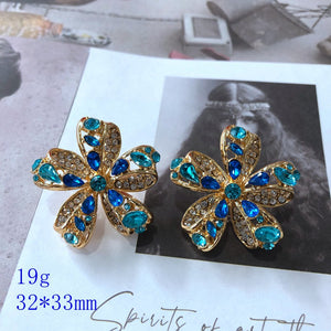 Aqua blue Rhinestone flower Earring